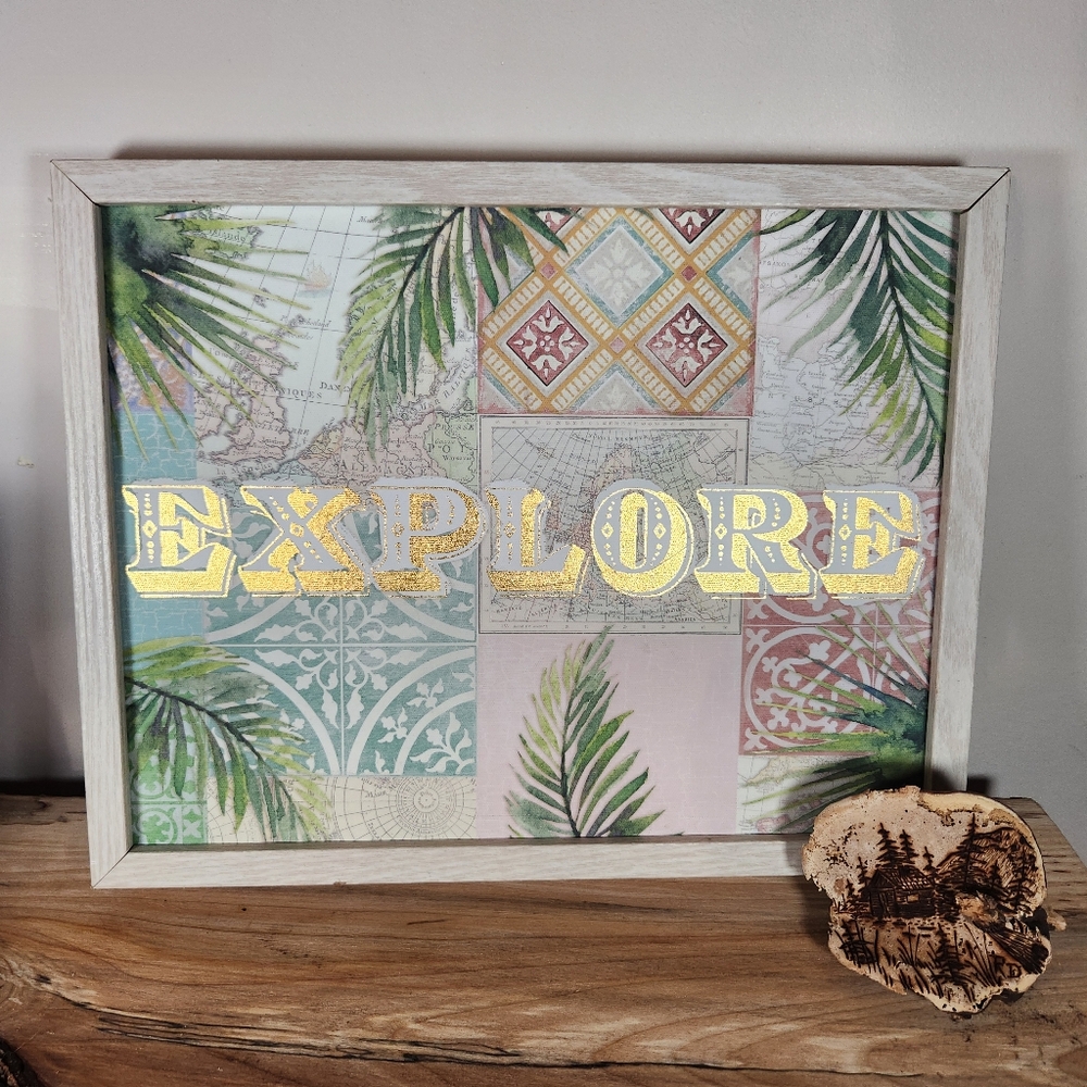 Explore, framed canvas Ashland Michael's brand palm trees and gold print art